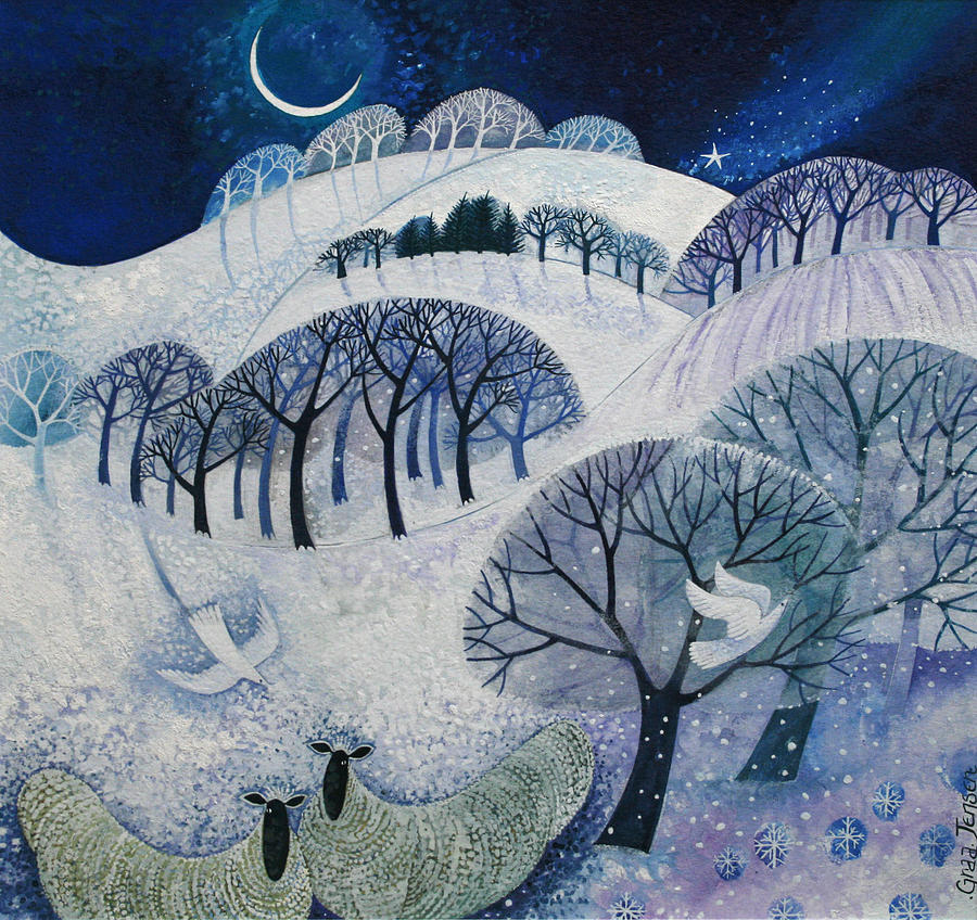 Snowy Night Painting by Lisa Graa Jensen - Fine Art America