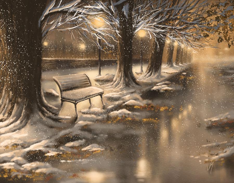 Snowy night Painting by Veronica Minozzi