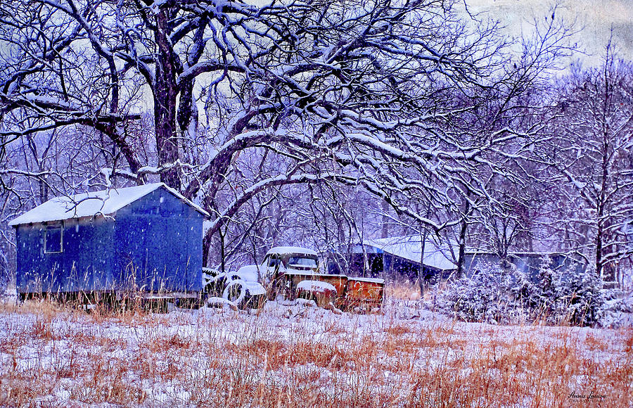 Snowy Outbuildings and Old Truck Photograph by Anna Louise