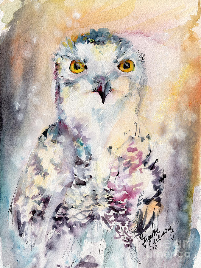 Snowy Owl Birds of Prey Watercolor Painting by Ginette Callaway