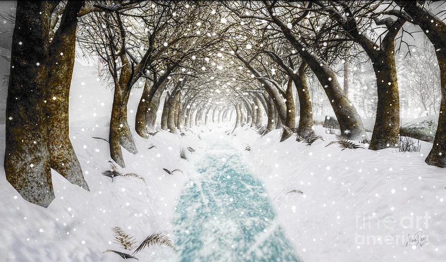 Nature Digital Art - Snowy path by Alina Nash