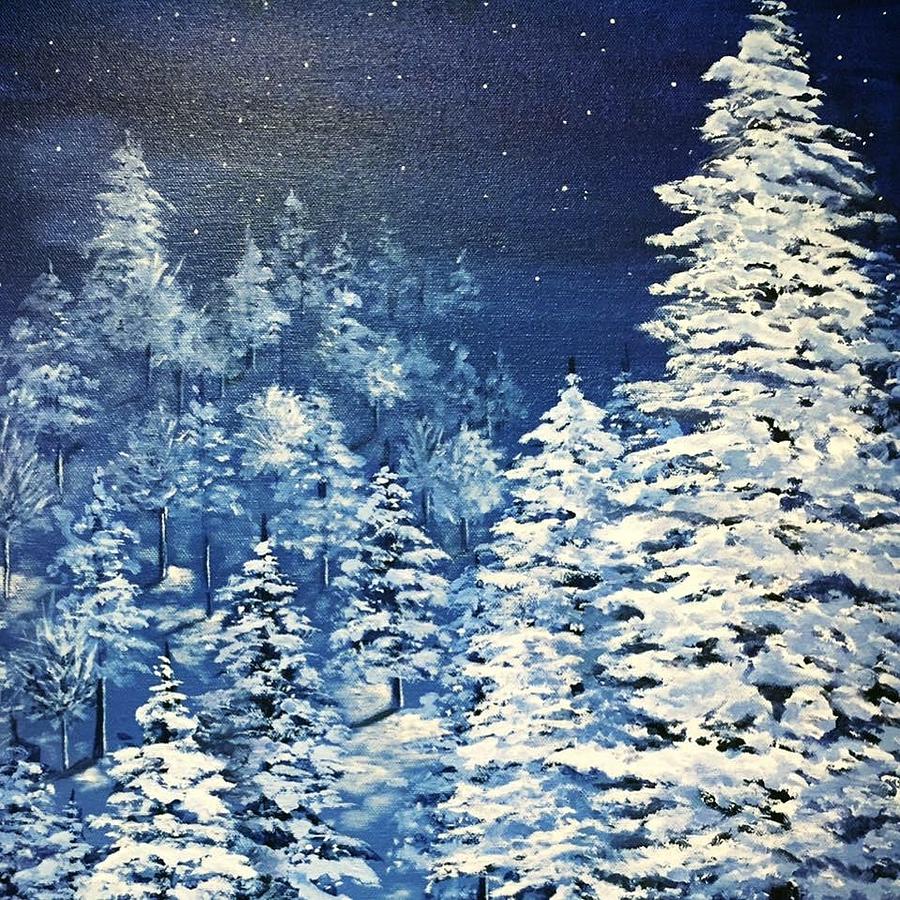 Snowy Pines Painting by Linda Leahy