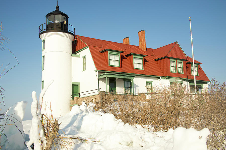 Snowy Point Betsie Lighthouse, Lake Michigan Photograph by Karen Foley