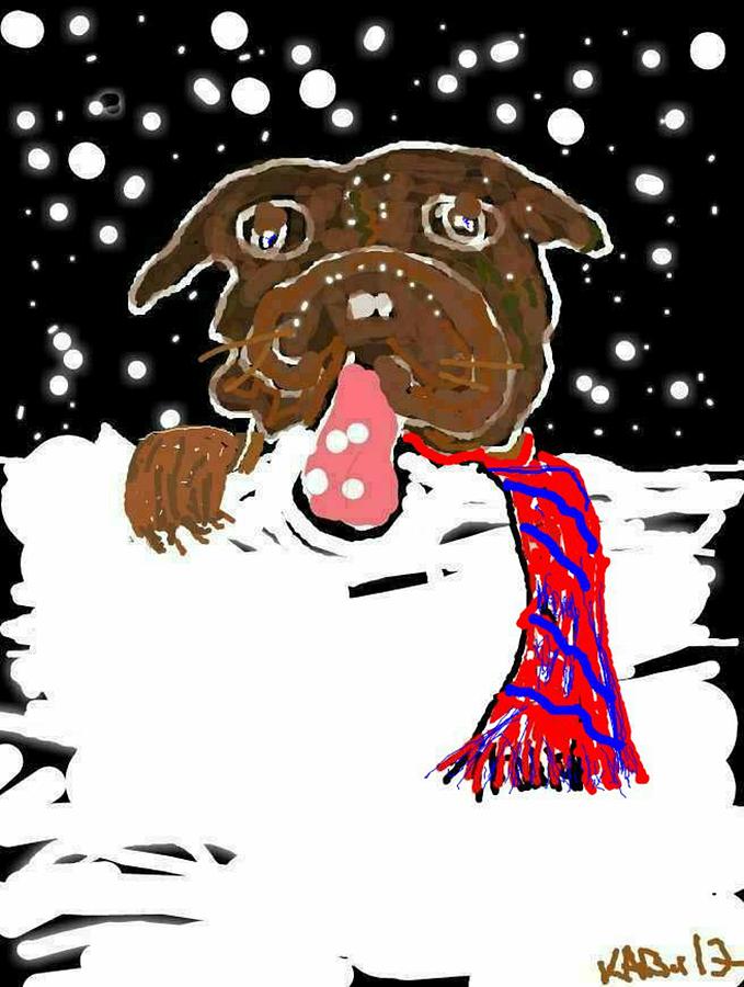 Snowy Pup with Scarf Digital Art by Kathy Barney