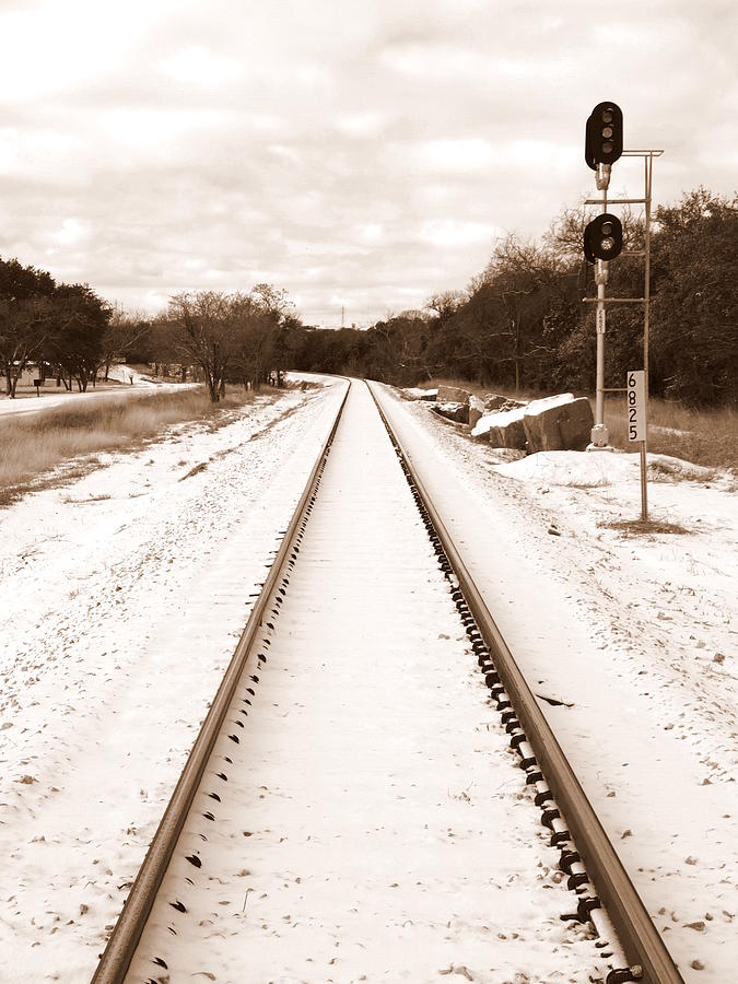 Snowy Railroad in Sepia Photograph by James Granberry