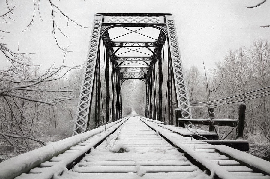 Snowy Railroad Trestle Painting Photograph by Debra and Dave Vanderlaan