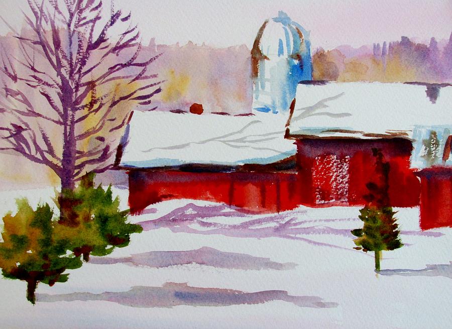 Snowy Red Barn Painting by Linda Emerson - Fine Art America