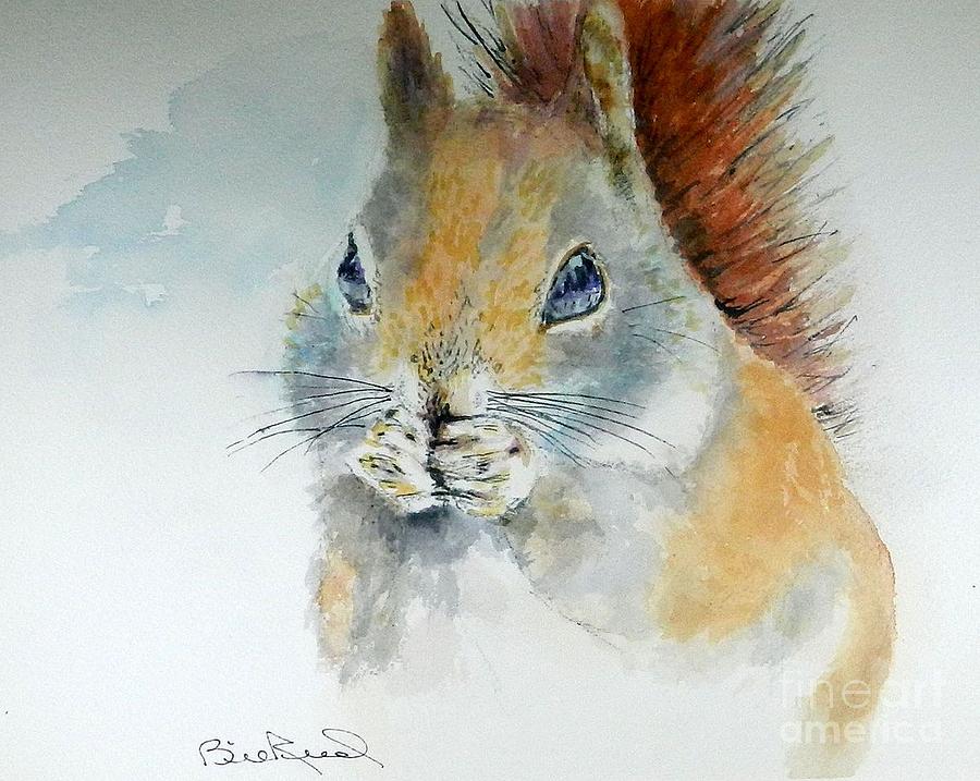 Squirrel Painting - Snowy Red Squirrel by William Reed