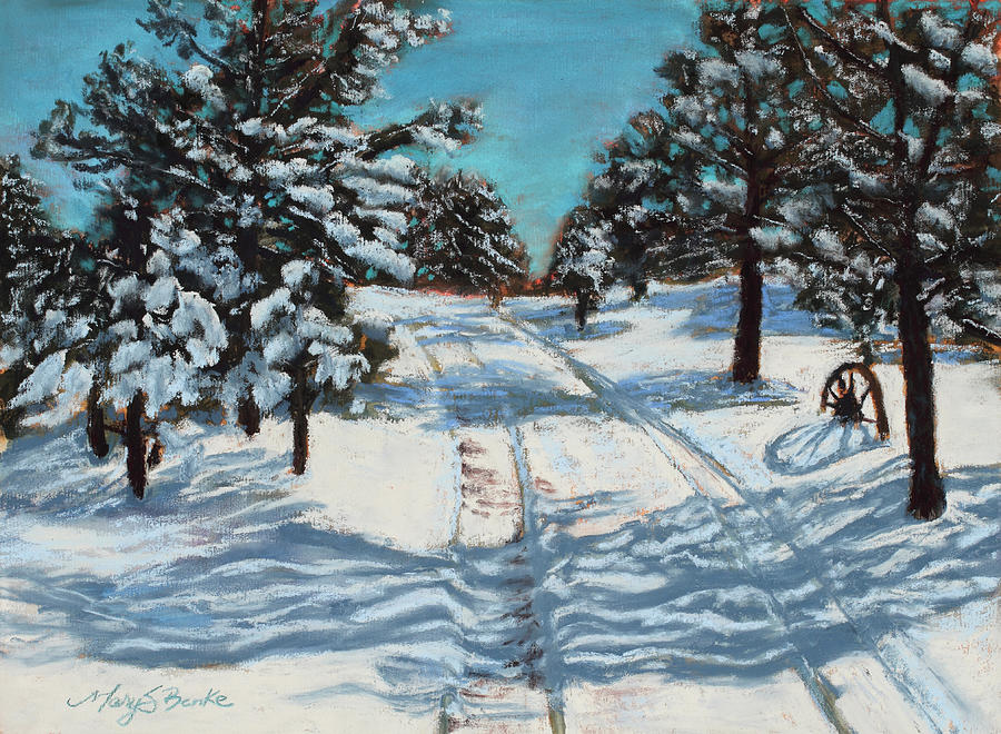 Snowy Road Home Pastel by Mary Benke