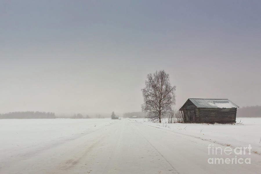 Architecture Photograph - Snowy Road Through The Fields by Jukka Heinovirta