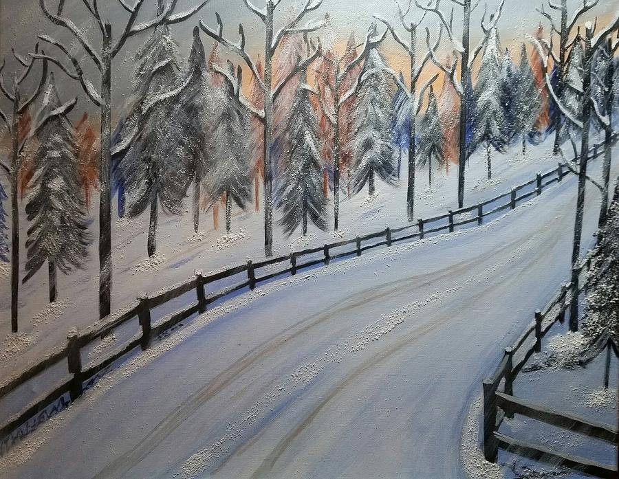 Snowy Road  Painting by Tina Mostov