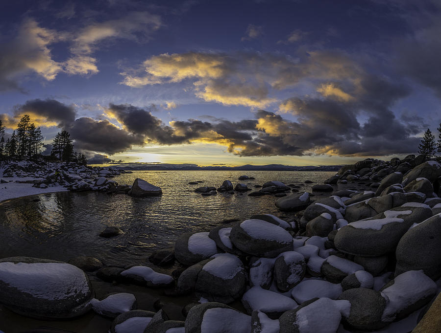 Snowy Sand Harbor Sunset Photograph by Martin Gollery