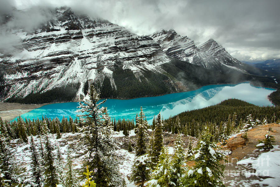 Snowy Spring Reflections At Peyto Lake Photograph by Adam Jewell
