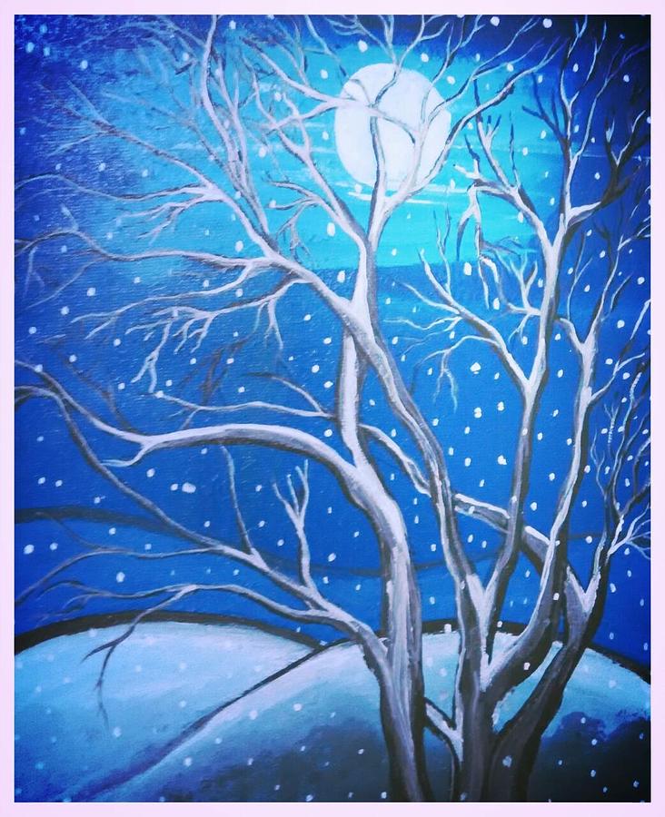 Snowy Starry Night Painting By Rajni A - Fine Art America