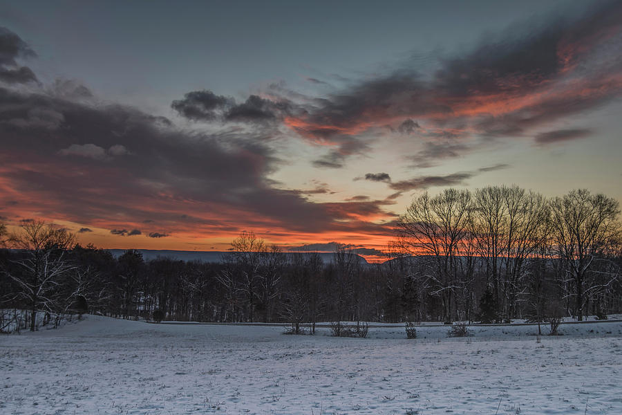 Snowy sunrise over Delaware water gap Photograph by Dave Sandt