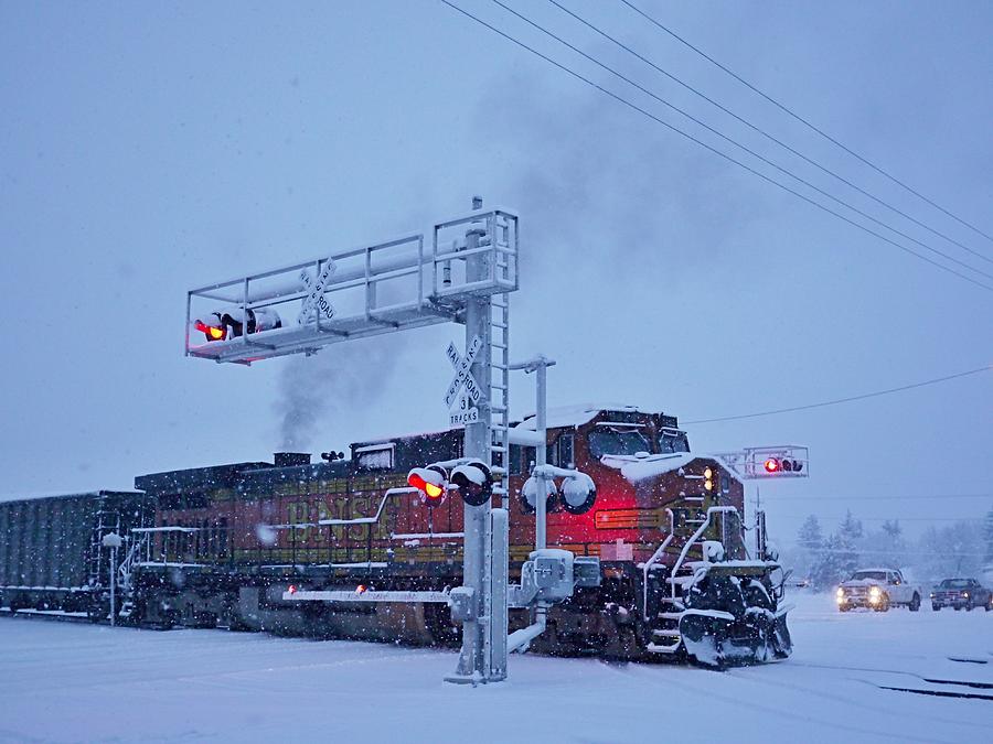 Snowy Train Crossing  Photograph by Dutch Bieber