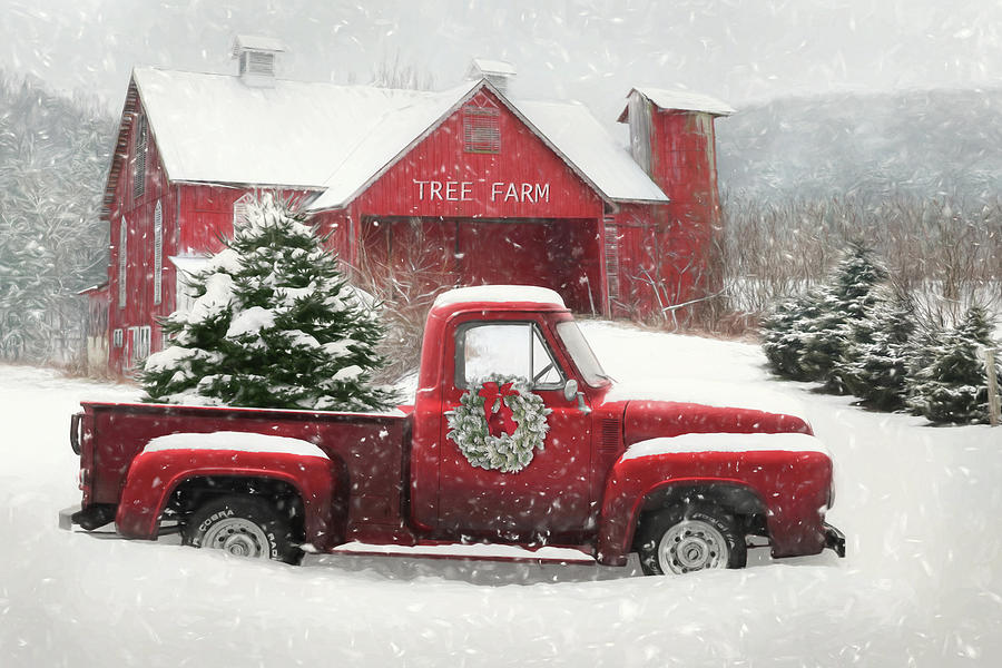 Christmas Mixed Media - Snowy Tree Farm by Lori Deiter