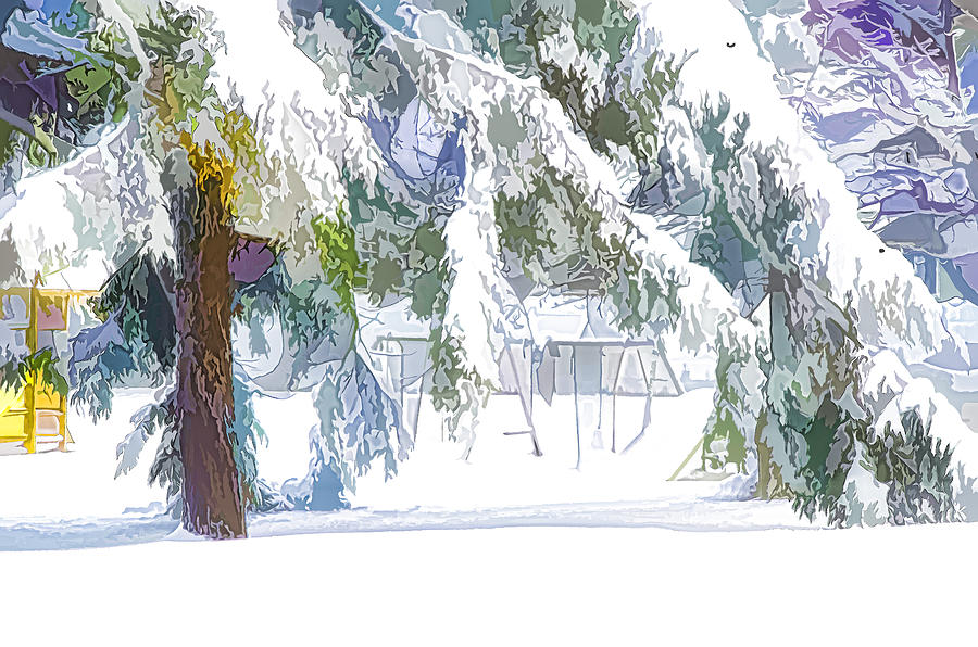 Snowy trees in winter landscape  Painting by Jeelan Clark