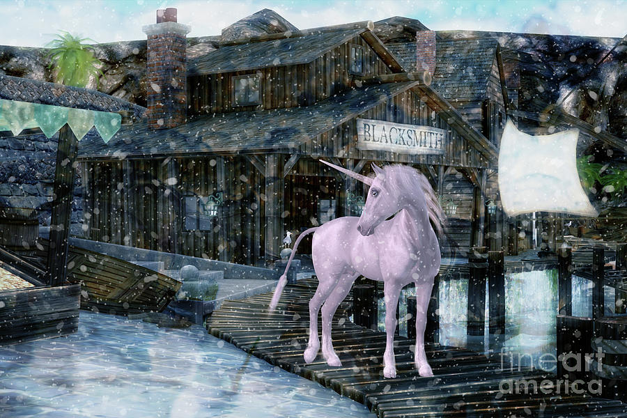 Snowy Unicorn Digital Art by Digital Art Cafe