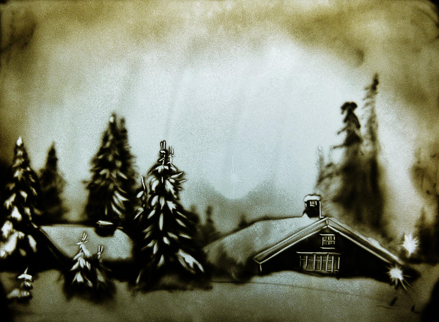 Snowy Village Drawing by Elena Vedernikova
