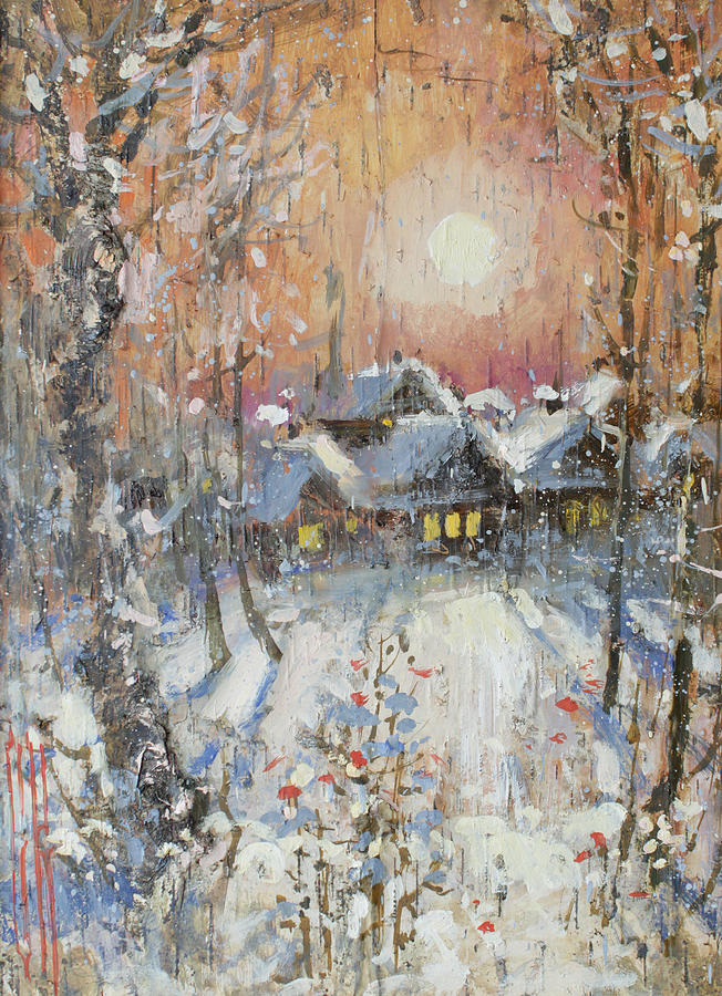 Snowy Village Painting by Ilya Kondrashov