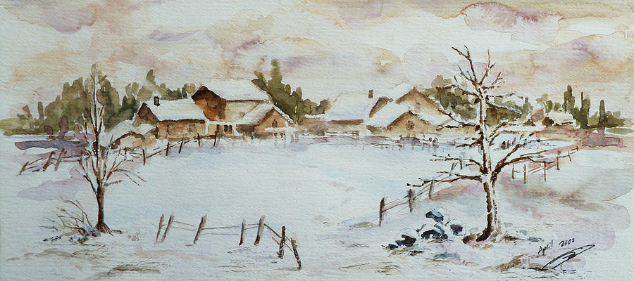 Snowy Village Painting by Xueling Zou