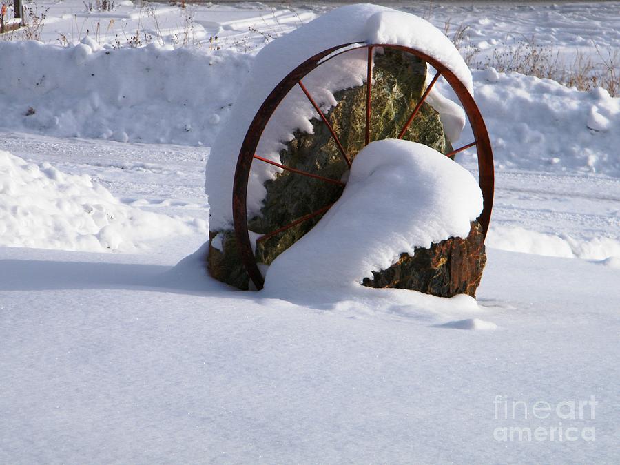Snowy Wagon Wheel Photograph by Ann E Robson