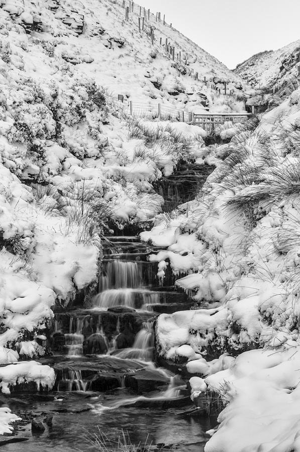 Snowy waterfall in the Peak District in Derbyshire Photograph by Neil Alexander Photography