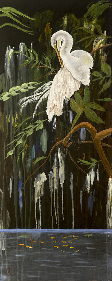 Snowy White Egret Painting by Russell Collins