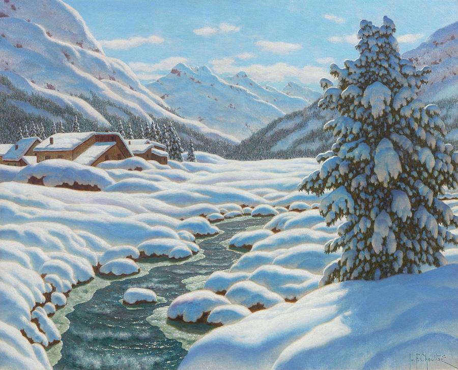 Snowy winter landscape in the mountains Painting by MotionAge Designs