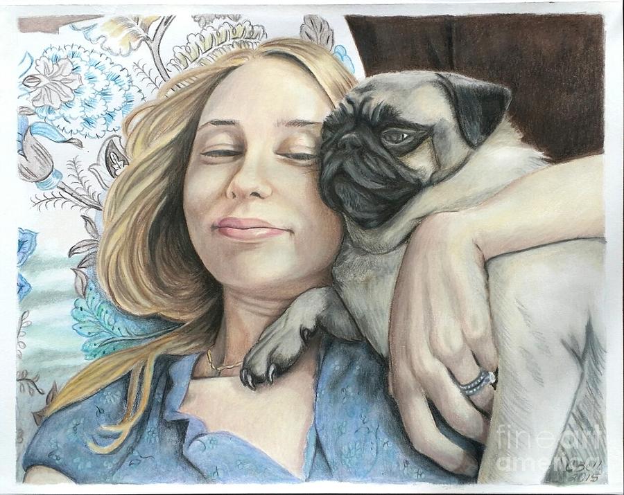 Dog Drawing - Snuggle Pug by Chris Bell