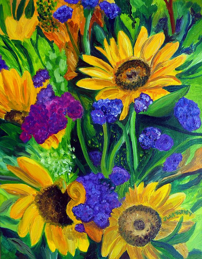 Flower Painting - Sunflowers -Soaking Up Sunshine by Julie Brugh Riffey
