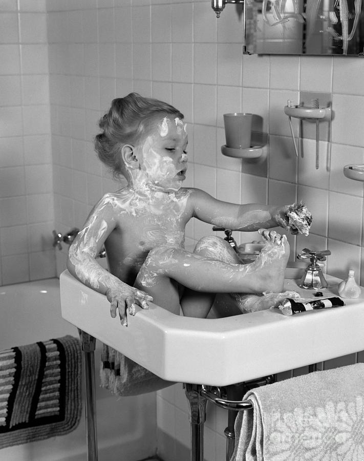 Soapy Girl In Sink, C.1940s Photograph by H Armstrong Roberts  ClassicStock