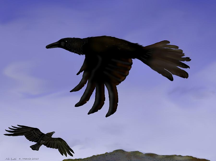Crows Painting - Soaring Above the World by Mike Sexton Crows Painting - Soaring Above the World by Mike Sexton