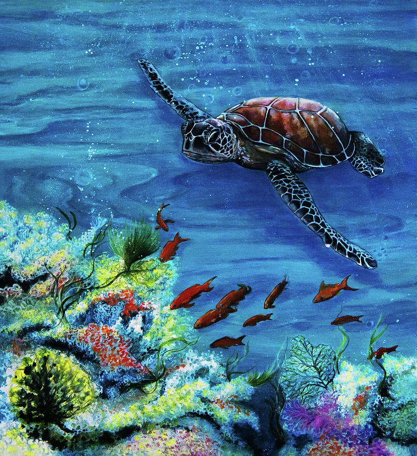 Sea Turtle Painting - Soaring Free by Vivian Casey Fine Art