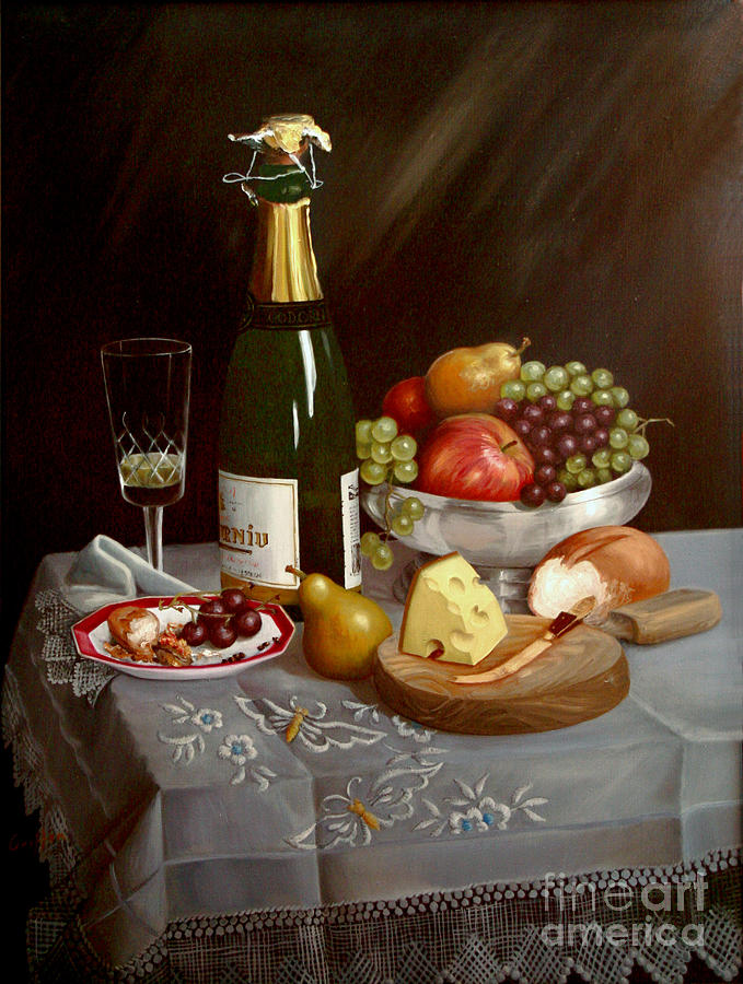 Wine Painting - Sobremesa after food by Mai Griffin