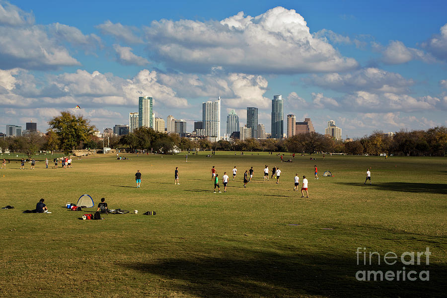 Soccer Photograph - Soccer leagues play soccer during a beautiful sunny day at the Zilker Park soccer fields by Dan Herron
