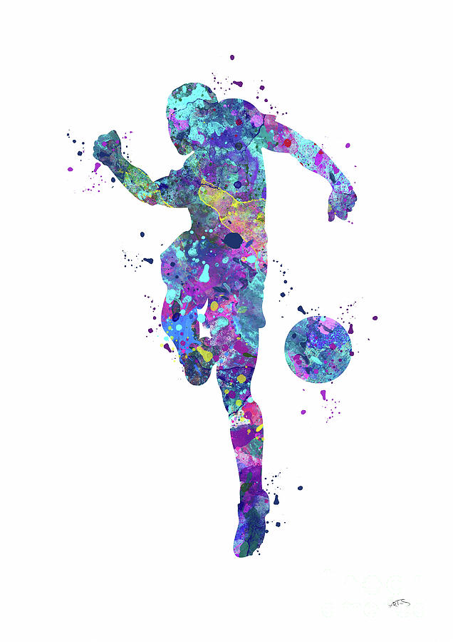 Soccer Player 3 Sports Art Print Watercolor Print Soccer Blue Purple Football Art Poster Digital Art by White Lotus