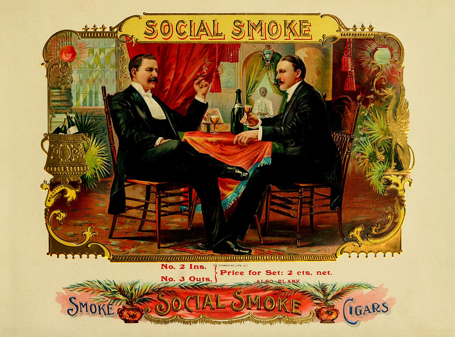 Social Smoke Vintage Cigar Label Digital Art by Serge Averbukh