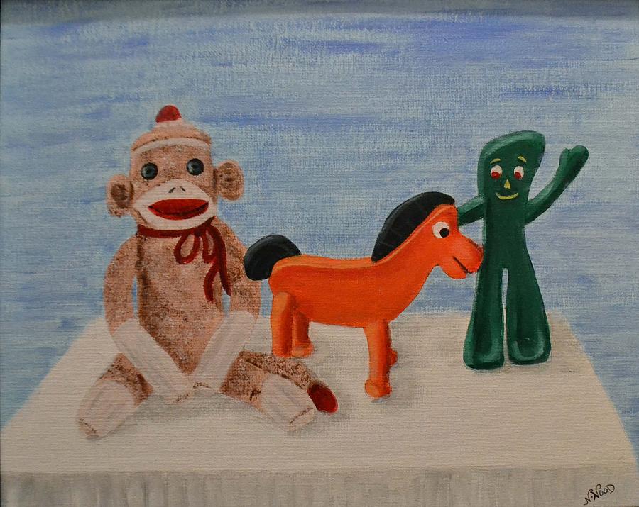 Sock Monkey and Friends Painting by Nancy Sisco
