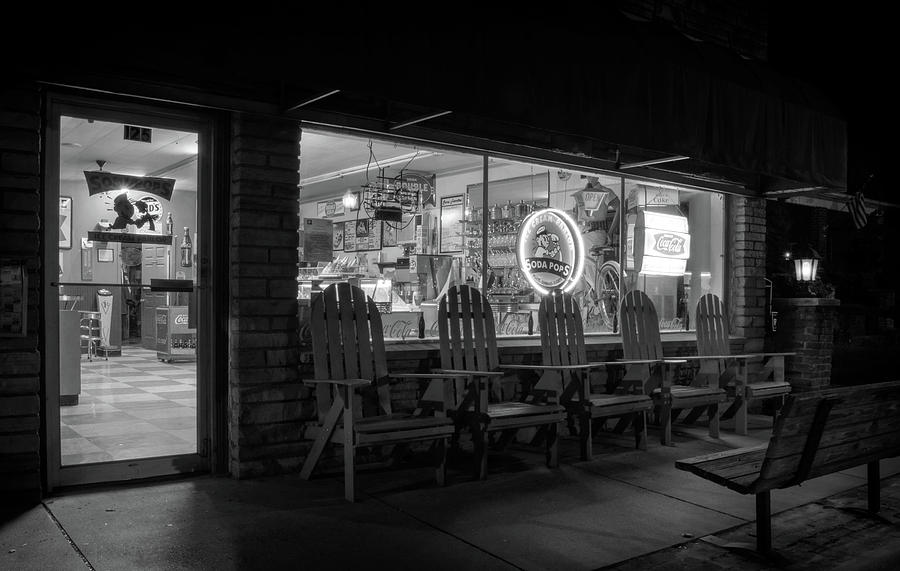 Bryson City Photograph - Soda Pops At Night In Black and White by Greg and Chrystal Mimbs