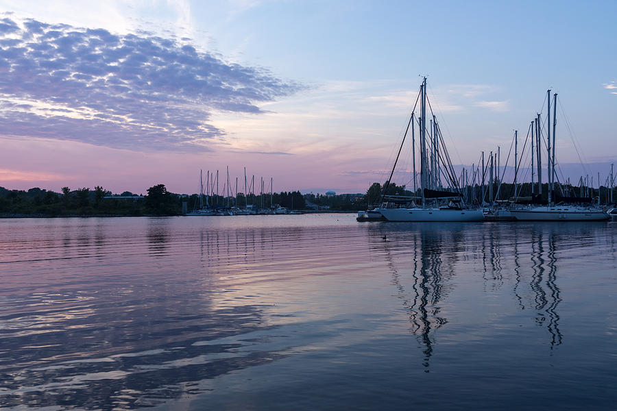 Soft Purple Ripples - Yachts and Clouds Reflections Photograph by Georgia Mizuleva