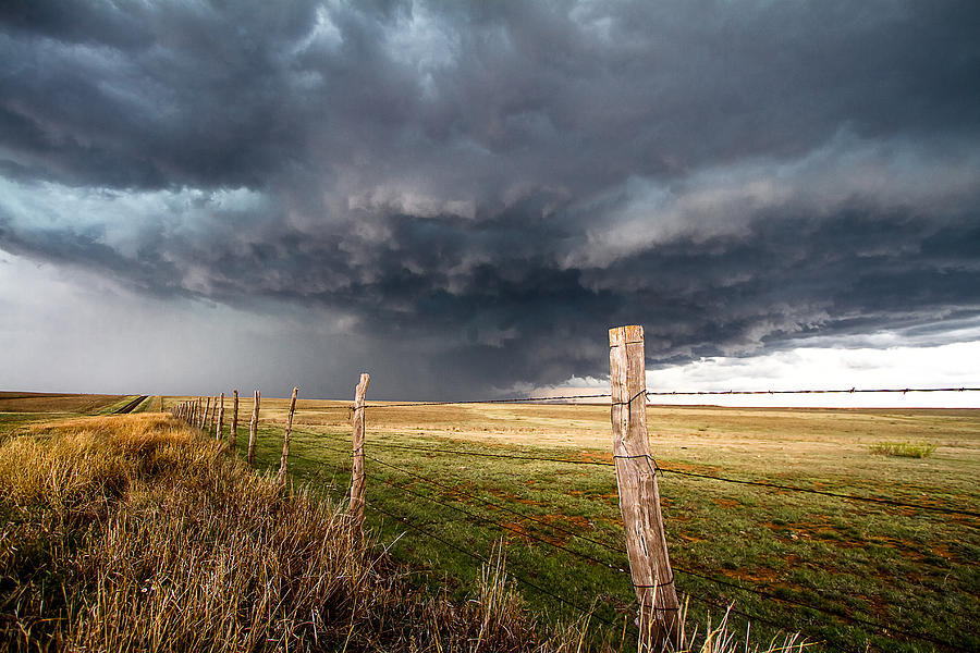 Soft - Storm And Barbed Wire Fence In Texas Panhandle Photograph