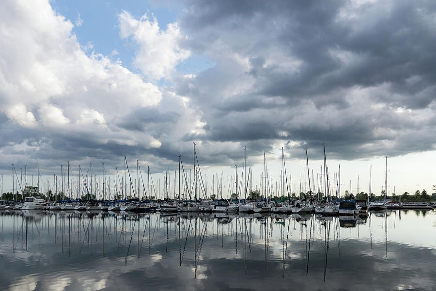 Soft Silver - Reflecting on Boats and Clouds Photograph by Georgia Mizuleva