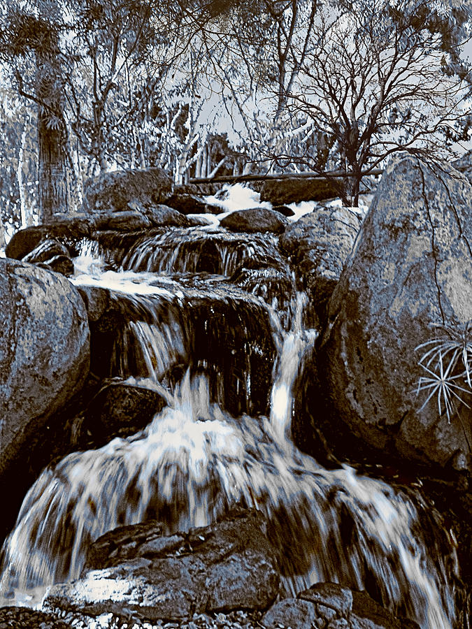 Black And White Photograph - Soft Tint Crisp and Clear Winter Falls by Elaine Plesser
