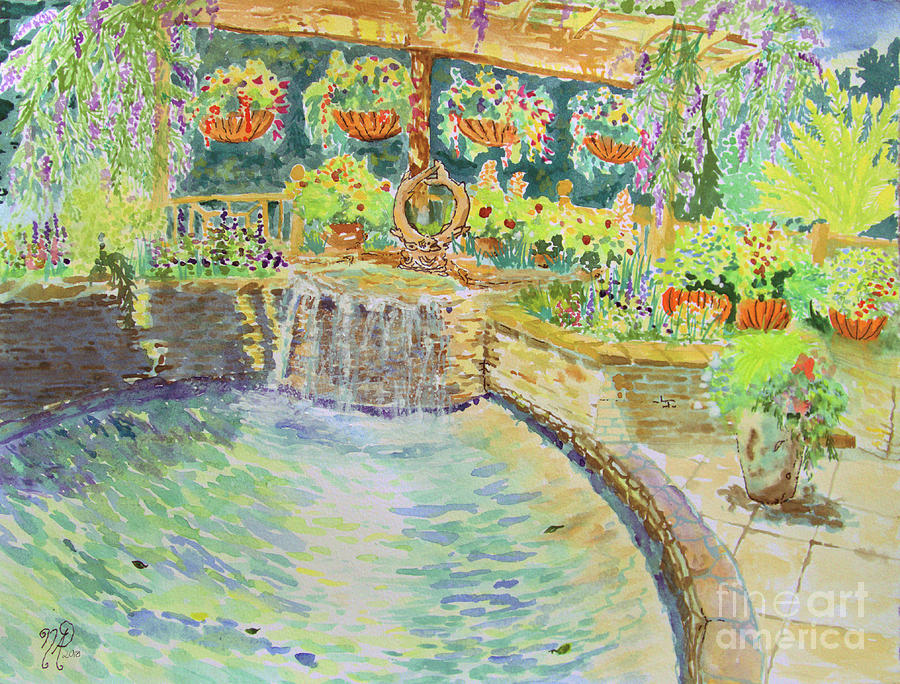Soft Waterfall in the Pool of Gibbs Gardens Painting by Nicole Angell