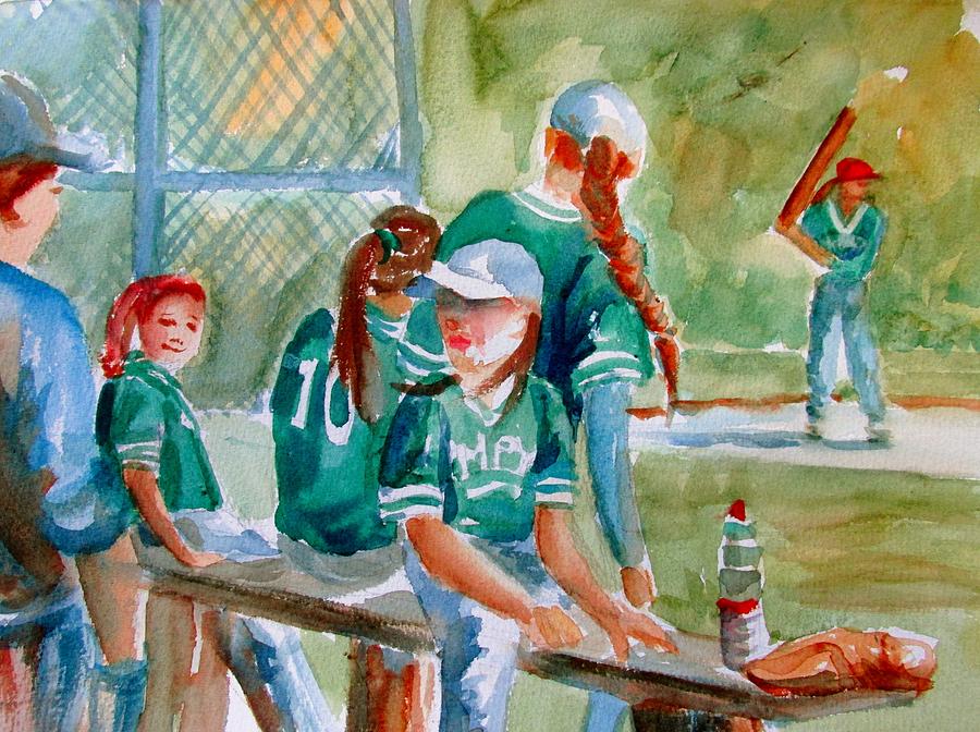 Softball Batter Girl Player Watercolor Art Blue Print Softball