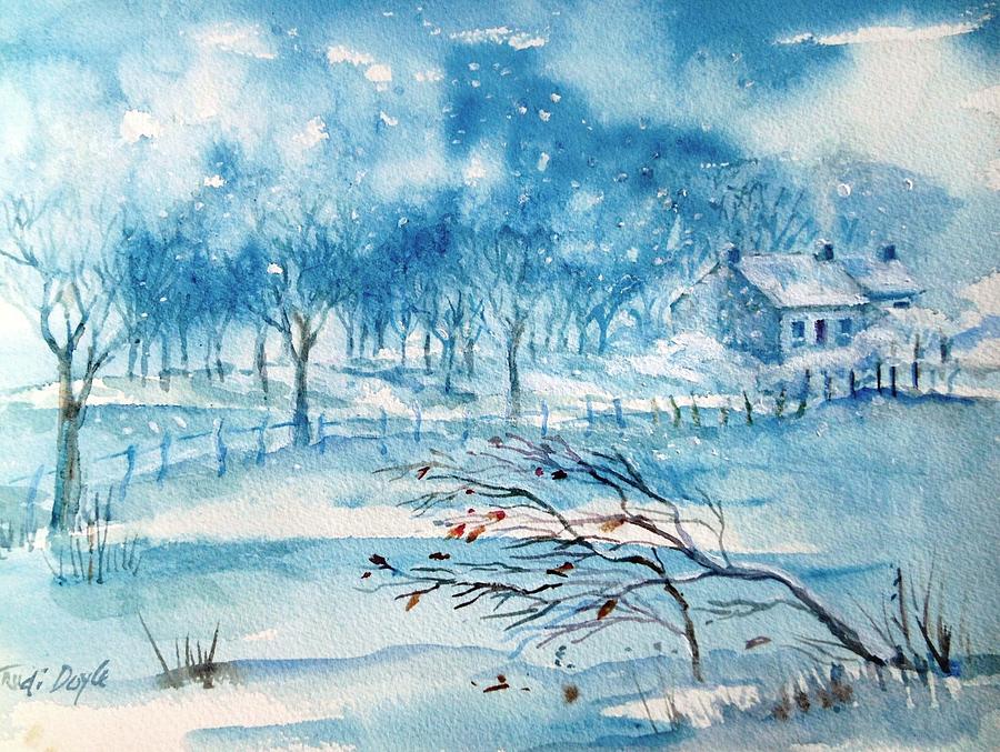 Falling Snow Painting - Softly Falling Woodland Snow by Trudi Doyle