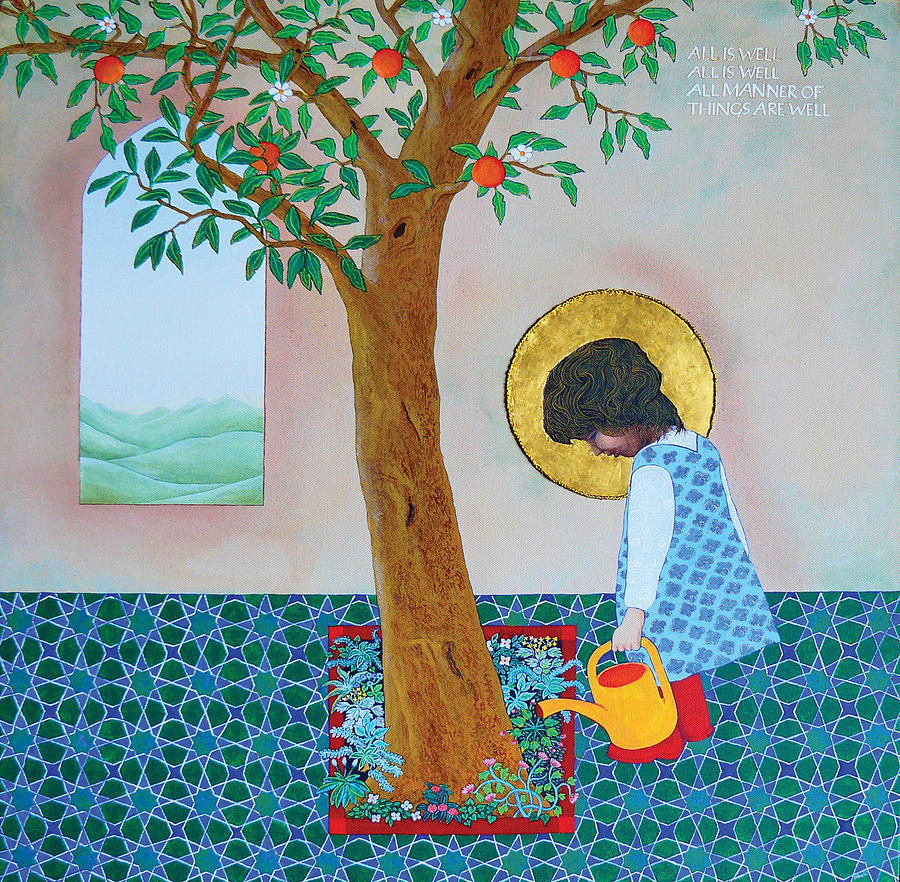 Tree Painting - Sofy Waters the Tree - All is Well by Nicholas Breeze Wood Tree Painting - Sofy Waters the Tree - All is Well by Nicholas Breeze Wood