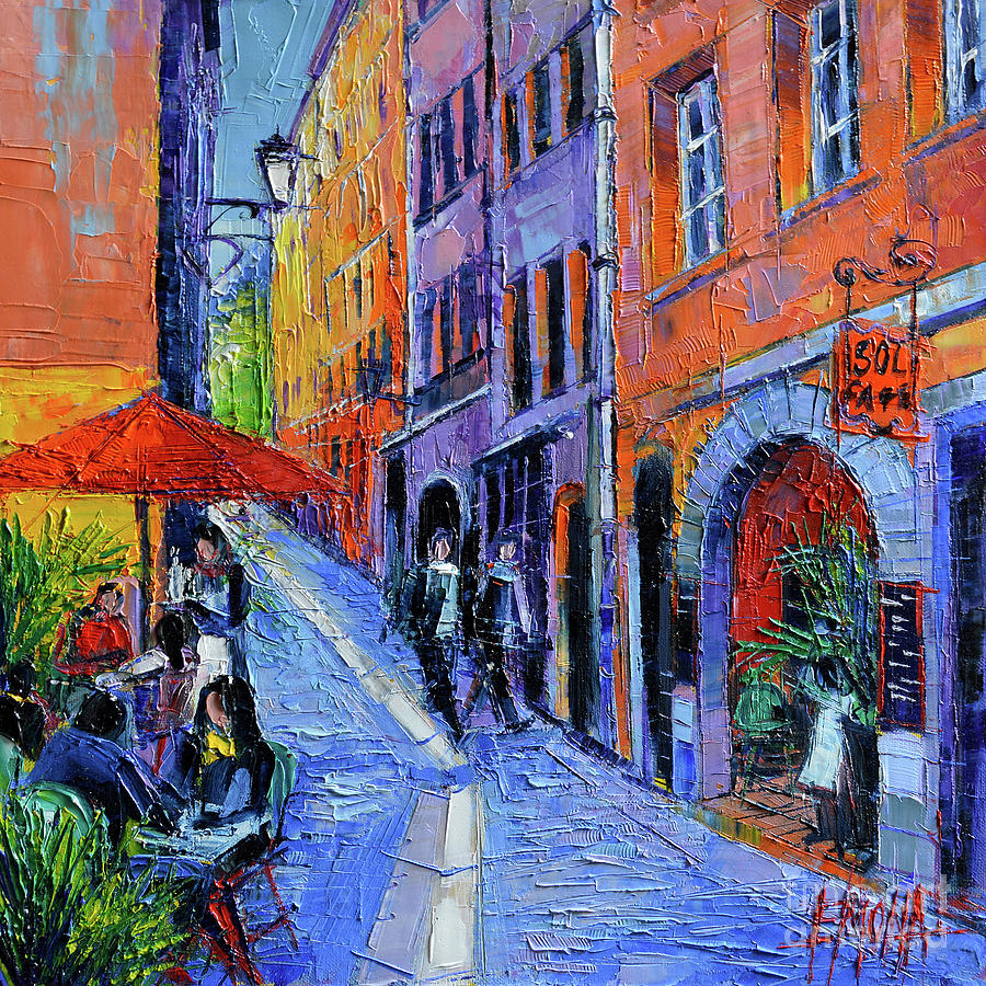 SOL CAFE LYON modern impressionist palette knife oil painting Painting by Mona Edulesco